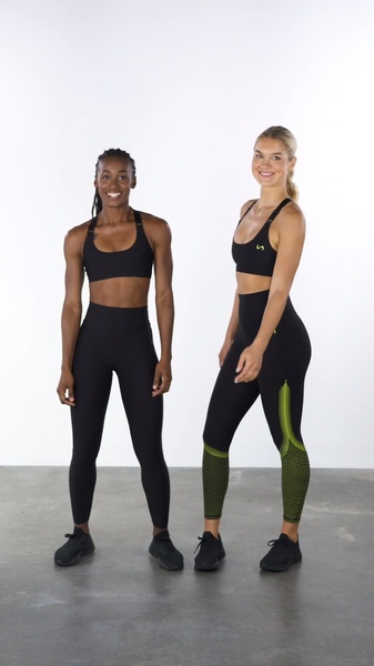 sports bra, high waisted leggings, activewear set, athletic leggings, workout bra, training set, product demo, lifestyle, minimalist, energetic, trustworthy, black, neutral